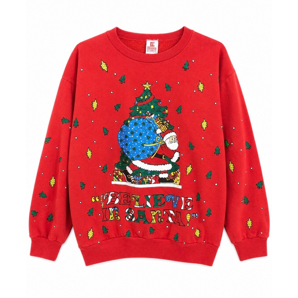 Vintage Women's Holiday Time Believe In‎ Santa Christmas Sweatshirt XL Made USA